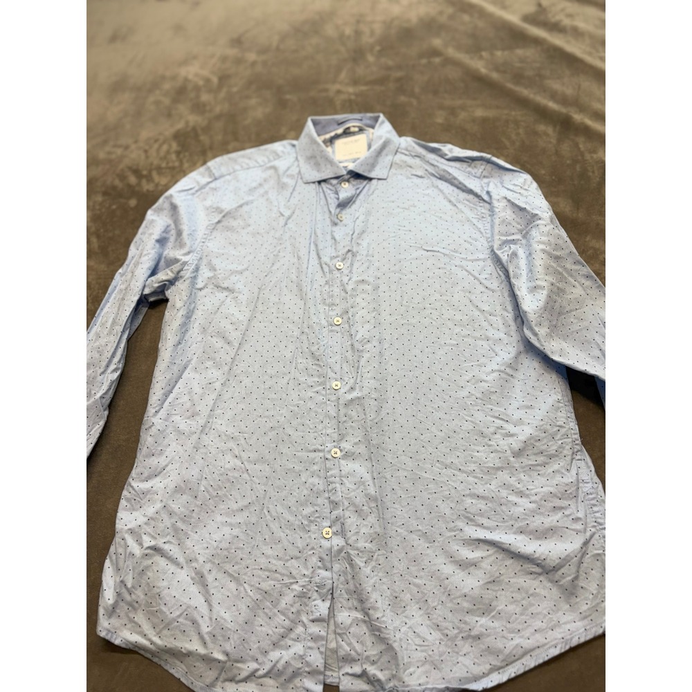 Cactus Man Ricky Singh Mens‎ L Blue Long Sleeve Button Up Dress Shirt Dot
